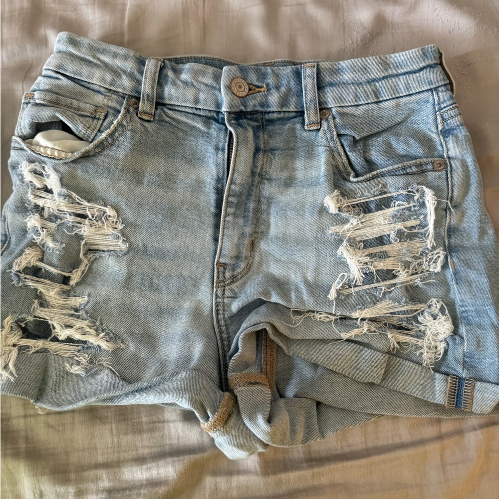 American Eagle Outfitters Light Blue Distressed Jean Shorts